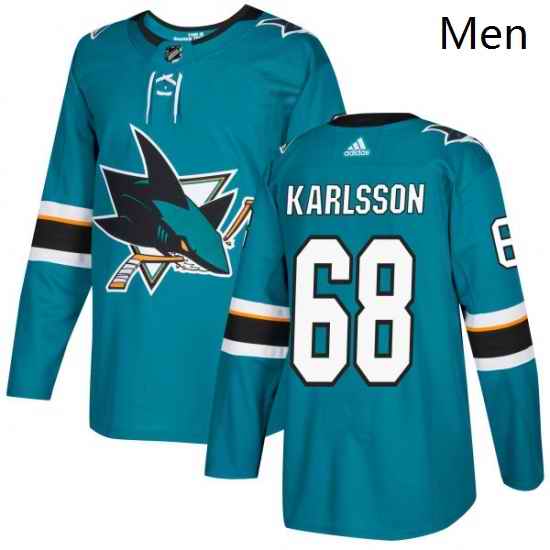 Mens Adidas San Jose Sharks 68 Melker Karlsson Authentic Teal Green Home NHL Jersey